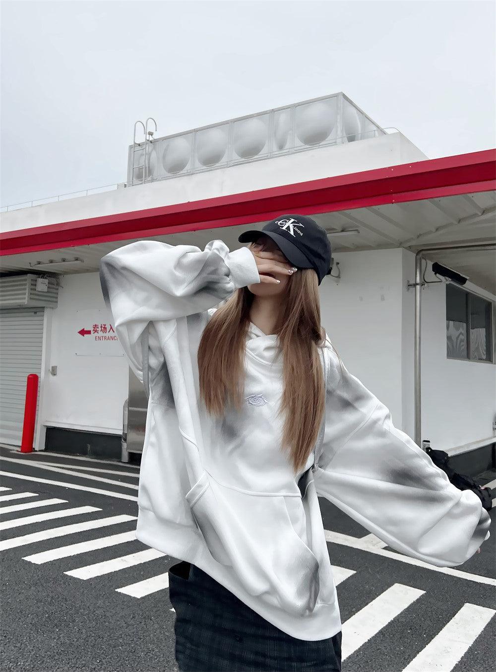 Splash Ink Hooded Pullover – Loose Sweater - MRC STOREHoodieMy StoreSplash - Ink Spray Paint Loose Hooded Pullover Sweater - Street Fashion for Youth in Pink, White, & Black - MRC STOREMRC STORECJWY210729507GTWhiteL