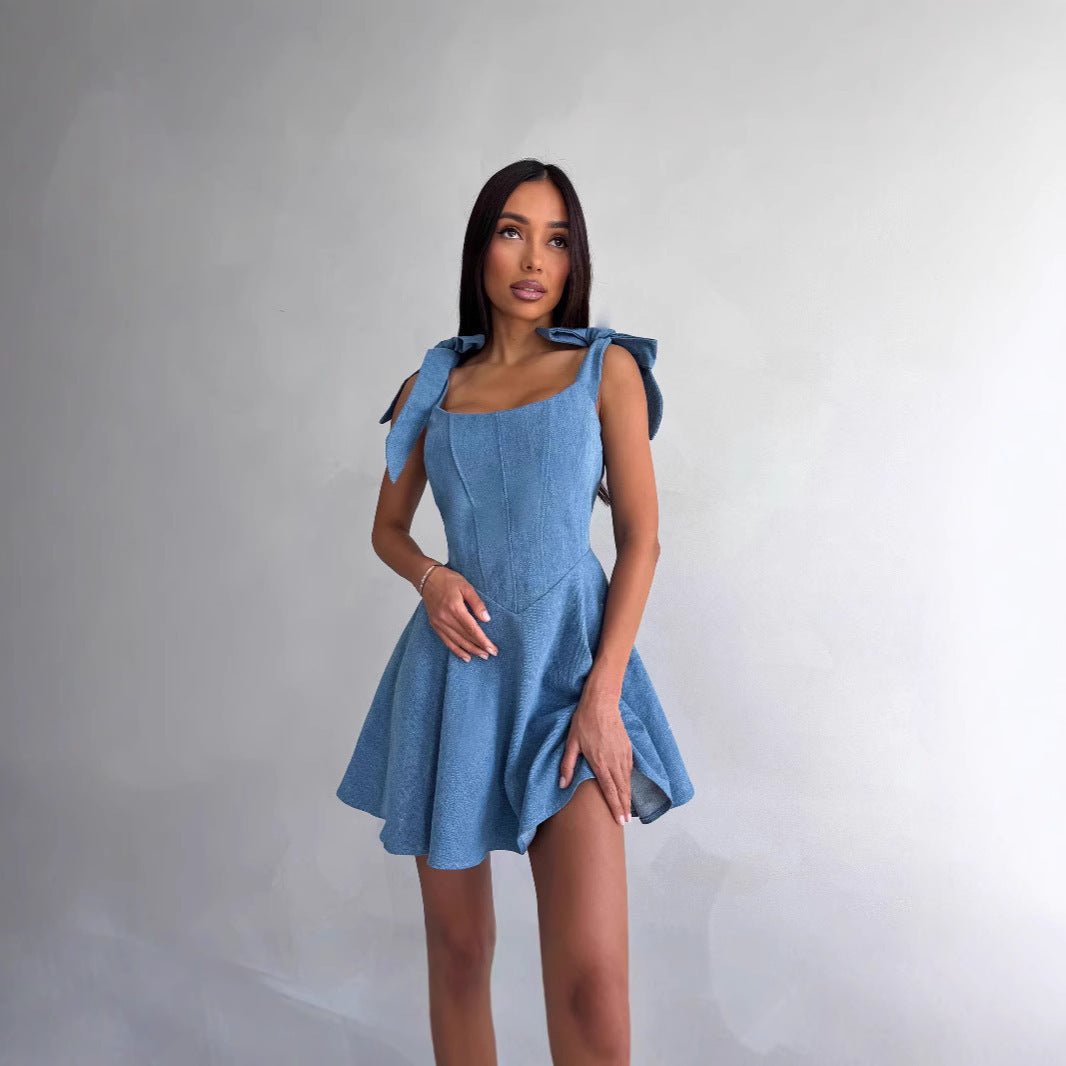 Square Collar Lace - Up Fishbone Waist Dress - MRC STOREDressMRC STORESquare Collar Lace - Up Fishbone Waist Dress MRC STORE MRC STORECJLY255534003CXSea BlueL