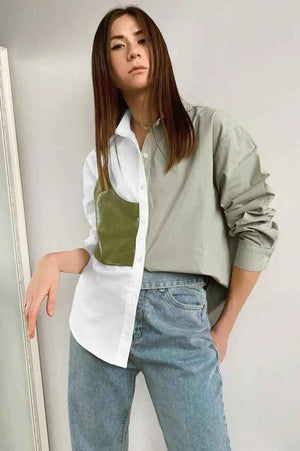 Stitching PU Leather Fake Two Long - Sleeved Loose Shirt - Urban Casual Style - MRC STOREtopMy StoreStitching PU Leather Fake Two Long - Sleeved Loose Shirt - Urban Casual StyleMRC STORECJCS113396303CXDesign and colorL