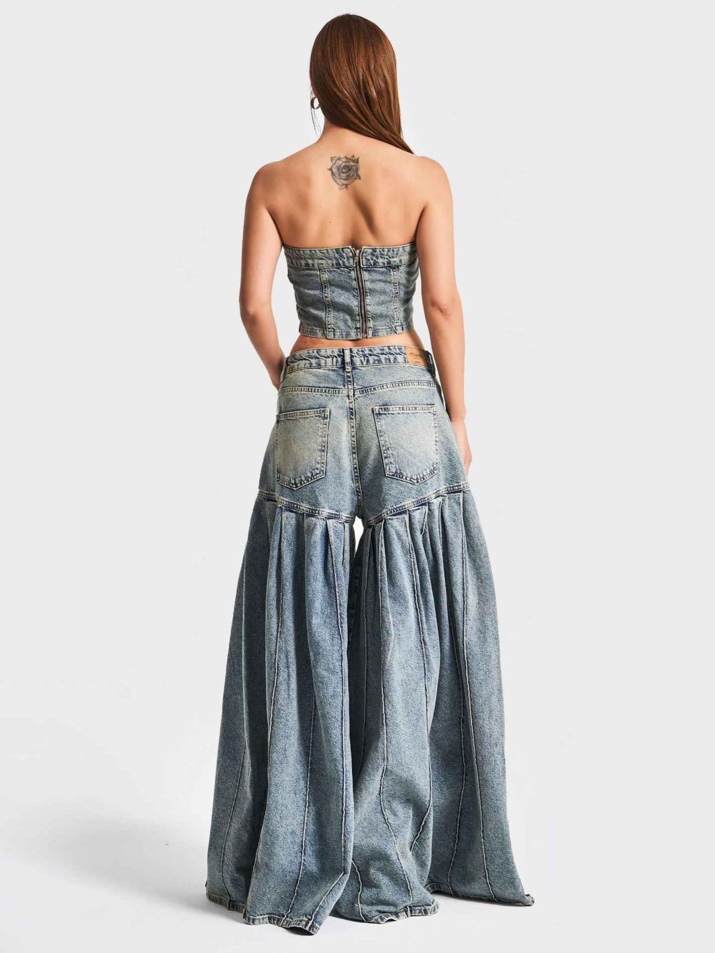 Strapless Denim Corset & Pleated Wide - Leg Set - MRC STOREsetMRC STOREStrapless Denim Corset & Pleated Wide - Leg SetMRC STORECJTZ237629905EVBlue2XL