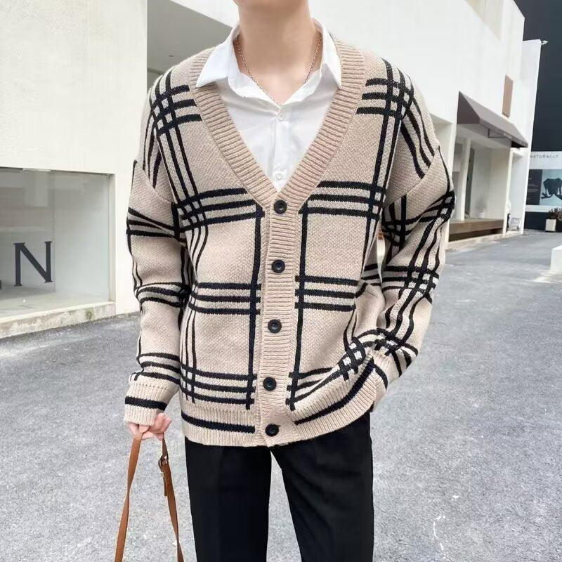 Striped Knitted Retro Men's Cardigan Coat – Timeless Casual Elegance - MRC STORE