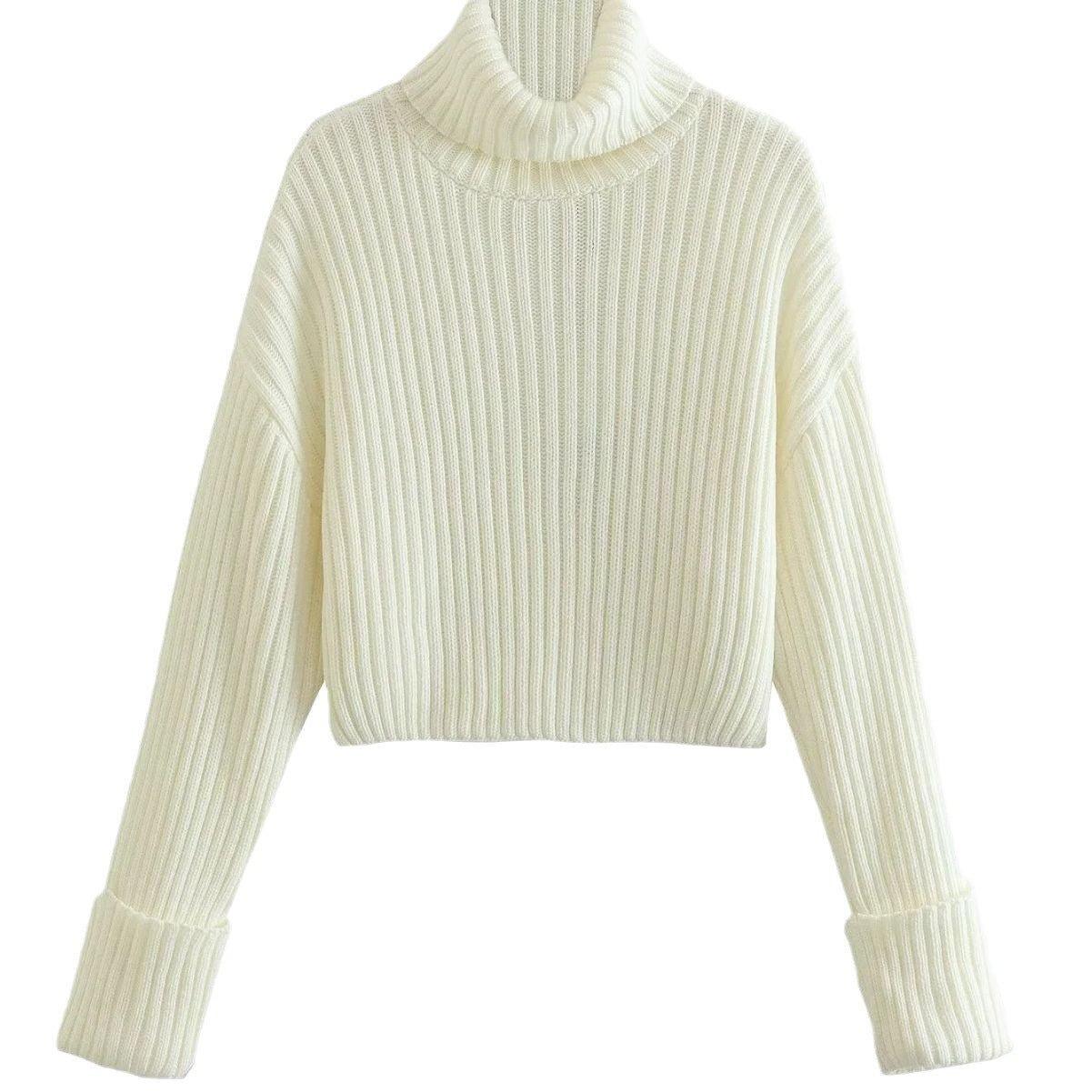 Stylish Striped Turtleneck Sweater for Women – Ultra-Short Loose Fit Design - MRC STORE