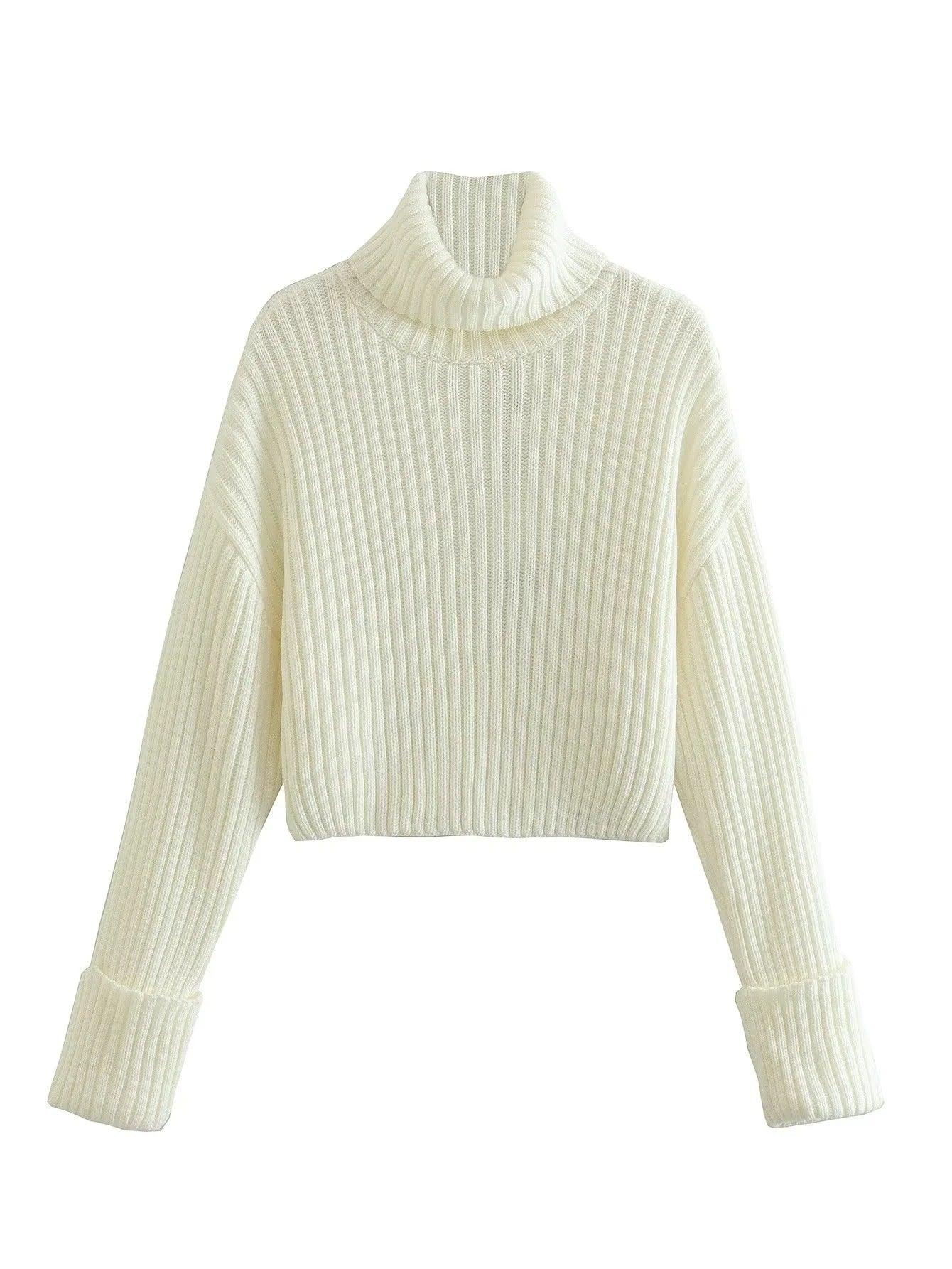 Stylish Striped Turtleneck Sweater for Women – Ultra-Short Loose Fit Design - MRC STORE