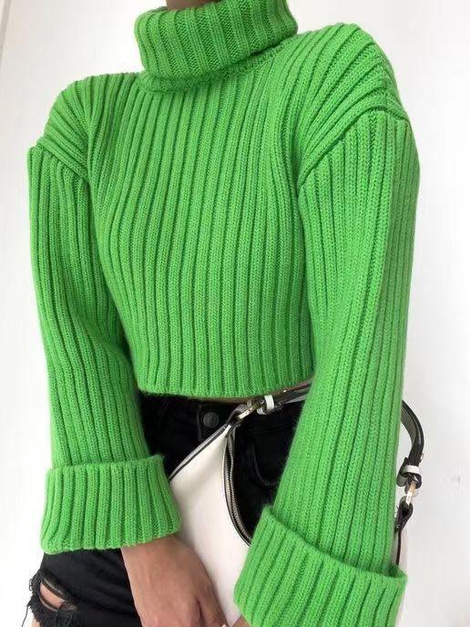 Stylish Striped Turtleneck Sweater for Women – Ultra-Short Loose Fit Design - MRC STORE