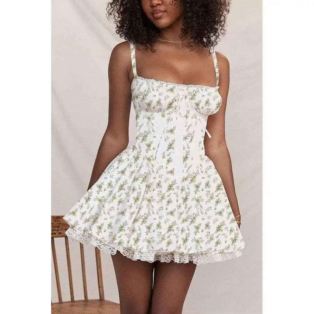 Summer Lace Suspender Dress - MRC STOREclothesMRC STORESummer Lace Suspender DressMRC STORECJLY201666631EVWhite Green LeavesL
