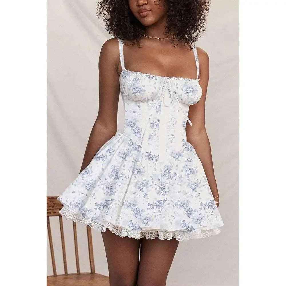 Summer Lace Suspender Dress - MRC STOREclothesMRC STORESummer Lace Suspender DressMRC STORECJLY201666627AZWhite Blue FlowerL