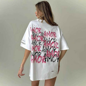 Tatted Letter Print T-Shirt - MRC STOREsleeveMRC STORETatted Letter Print T-ShirtMRC STORECJCS204234403CXLS3564 WhiteL