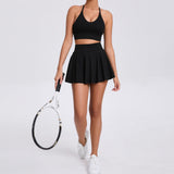 Tennis Suit - Breathable Bra Skirt Set - MRC STOREsports suitMy StorePerson wearing a black athletic outfit holding a tennis racket on a white backgroundMRC STORECJDK243230106FUBlackL