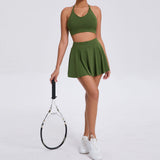 Tennis Suit - Breathable Bra Skirt Set - MRC STOREsports suitMy StorePerson wearing a green tennis outfit holding a racket on a white backgroundMRC STORECJDK243230115OLArmy GreenL