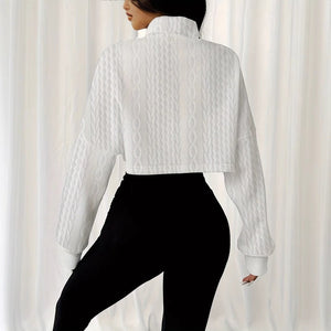 Textured Sweater - Stand Collar White - MRC STORESweaters & HoodiesMy StorePerson wearing a textured white shirt and black pants against a white curtain backgroundMRC STORECJWY237703003CXWhiteL