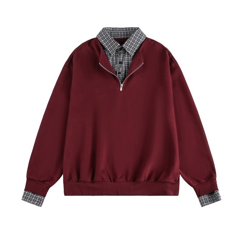 Two - Piece Polo Collar Pullover - MRC STOREsweaterMRC STOREMaroon pullover with plaid collar and cuffs on a white backgroundMRC STORECJWY260024207GTRed2XL
