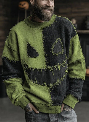 Unisex Halloween 3D Print Loose Sweater - MRC STOREHalloweenMRC STOREPerson wearing a green and black sweater with a jack - o' - lantern design.MRC STORECJWY254465737KPJLNWY12TCFS1363672XL