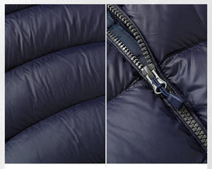 Unisex Hooded Down Jacket — Couple Style Ribbed Design - MRC STOREJacketsMRC STORENavy blue puffer jacket with zipper details on a white backgroundMRC STORECJYD259369234HSNavy Blue2XL