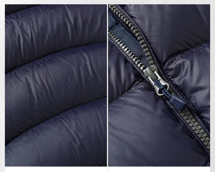 Unisex Hooded Down Jacket — Couple Style Ribbed Design - MRC STOREJacketsMRC STORENavy blue puffer jacket with zipper details on a white backgroundMRC STORECJYD259369234HSNavy Blue2XL