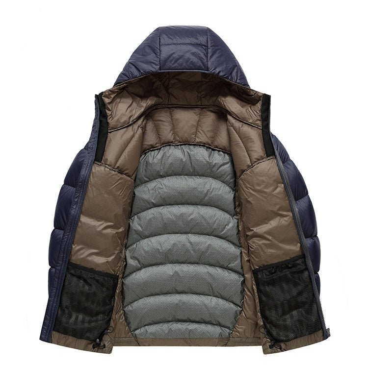 Unisex Hooded Down Jacket — Couple Style Ribbed Design - MRC STOREJacketsMRC STOREMulticolored puffer jacket with a hood on a white backgroundMRC STORECJYD259369234HSNavy Blue2XL