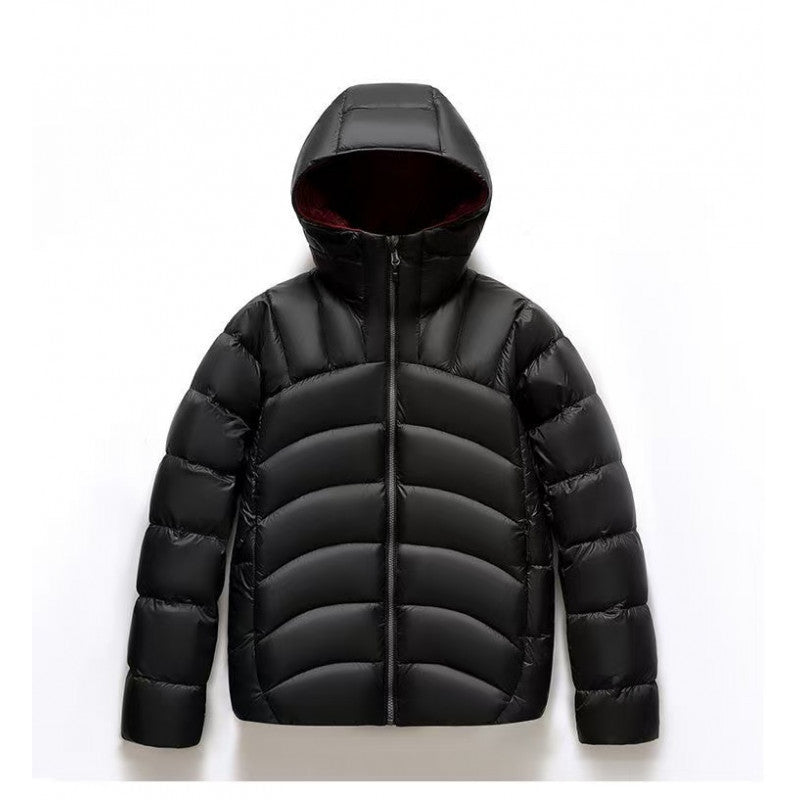 Unisex Hooded Down Jacket — Couple Style Ribbed Design - MRC STOREJacketsMRC STOREBlack puffer jacket with a hood on a white backgroundMRC STORECJYD259369202BYBlack2XL