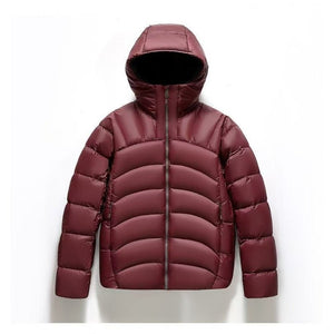 Unisex Hooded Down Jacket — Couple Style Ribbed Design - MRC STOREJacketsMRC STOREMaroon puffer jacket with a hood on a white backgroundMRC STORECJYD259369218RIDark Red2XL