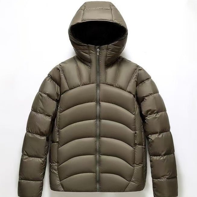 Unisex Hooded Down Jacket — Couple Style Ribbed Design - MRC STOREJacketsMRC STOREGreen puffer jacket with a hood on a white backgroundMRC STORECJYD259369226ZAGray Green2XL