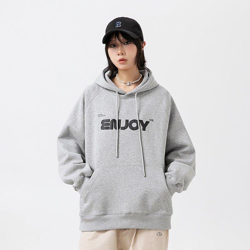 Unisex Loose-Fit Letter Print Hooded Sweater – Casual Comfort for Teenagers - MRC STORE