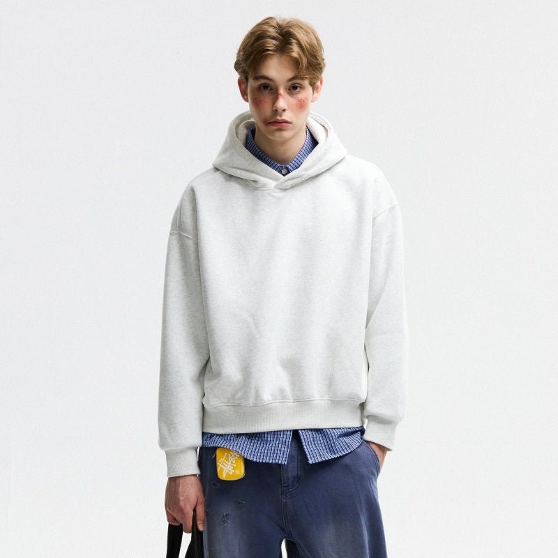 Unisex Short Wide Fleece Hooded Sweatshirt - MRC STOREHoodieMRC STOREPerson wearing a light gray hoodie over a blue checkered shirt with a white backgroundMRC STORECJWY259533152ZAWhite Flower GrayL