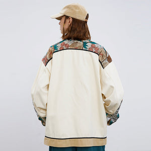 Unisex Stitching Lace Coat – Casual Khaki Jacket for Youth - MRC STOREJacketsMRC STOREPerson wearing a cream - colored jacket with floral patterns on sleeves against a white backgroundMRC STORECJXZ195934802BYKhakiL