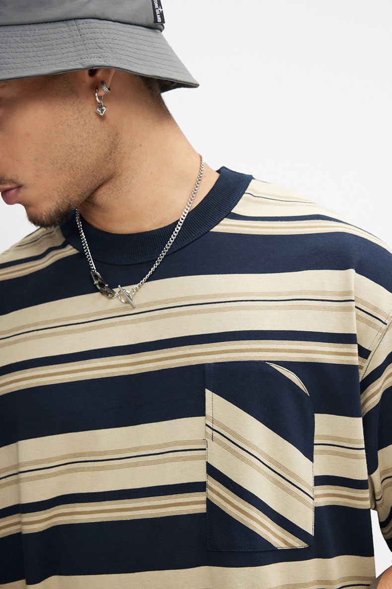 Unisex Striped T-Shirt - Loose Pocket Style - MRC STOREShortsMy StoreUnisex Striped T-Shirt - Loose Pocket Style My Store MRC STORECJYH233225705EVGrayL