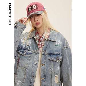 Unisex Washed Graffiti Ripped Denim Jacket - Retro - MRC STOREJacketsMy StoreUnisex Washed Graffiti Ripped Denim Jacket - Retro My Store MRC STORECJXZ246504604DWBlue High Quality2XL