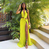 V - neck Slim Fit Dress - MRC STOREclothesMRC STOREV - neck Slim Fit DressMRC STORECJLY202458509IRYellowL