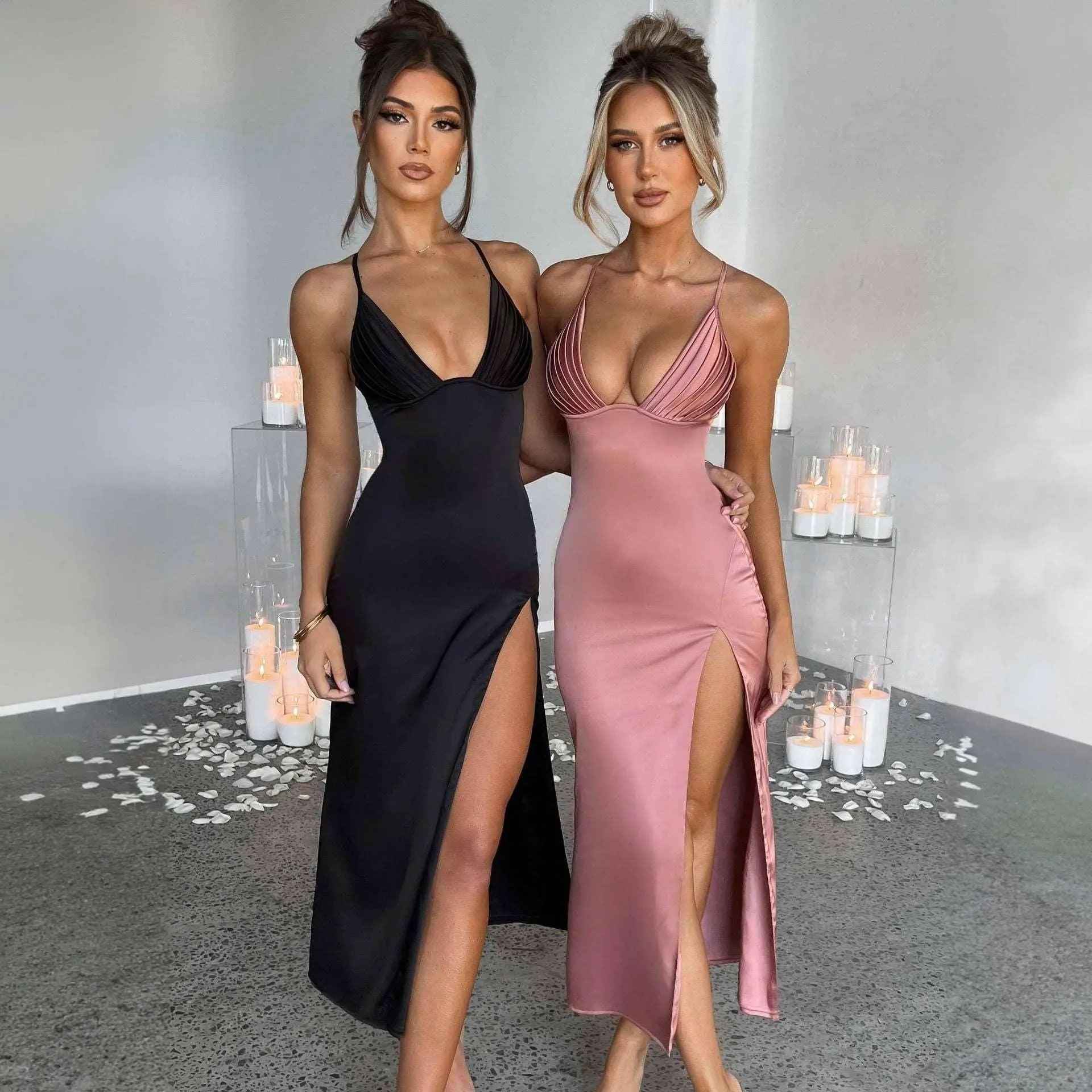 V - Neck Spaghetti Strap Bodycon Dress - MRC STOREDressMy StoreV - Neck Spaghetti Strap Bodycon DressMRC STORECJLY195583203CXBlackL