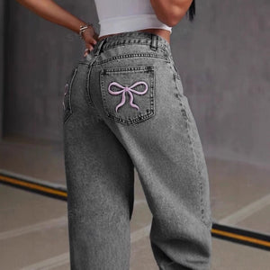 Vintage Bow Embroidered Washed Jeans for Women - Straight Loose Trousers - MRC STOREbottomsMy StoreVintage Bow Embroidered Washed Jeans for Women - Straight Loose Trousers My Store MRC STORECJNZ232842103CXWashed GrayL