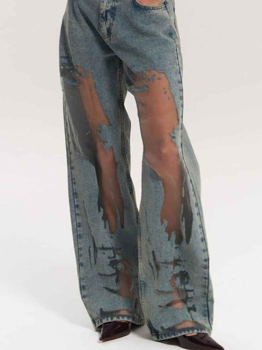 Vintage Hollow Textured Straight - Leg Jeans - MRC STOREjeansMRC STOREVintage Hollow Textured Straight - Leg JeansMRC STORECJNZ232426304DWBlueL