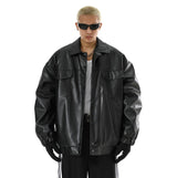 Vintage PU Leather Lapel Coat - MRC STORETopMy StorePerson wearing a black leather jacket and sunglasses on a white backgroundMRC STORECJZP170694104DWBlack2XL