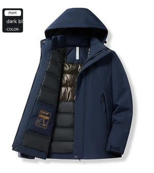 Winter Thermal Shell Jacket - MRC STORETopMy StoreA winter thermal shell jacket in solid white color with a hood, zipper, and pockets, designed for cold weather activities.MRC STORECJYD196657226ZADark Blue2XL