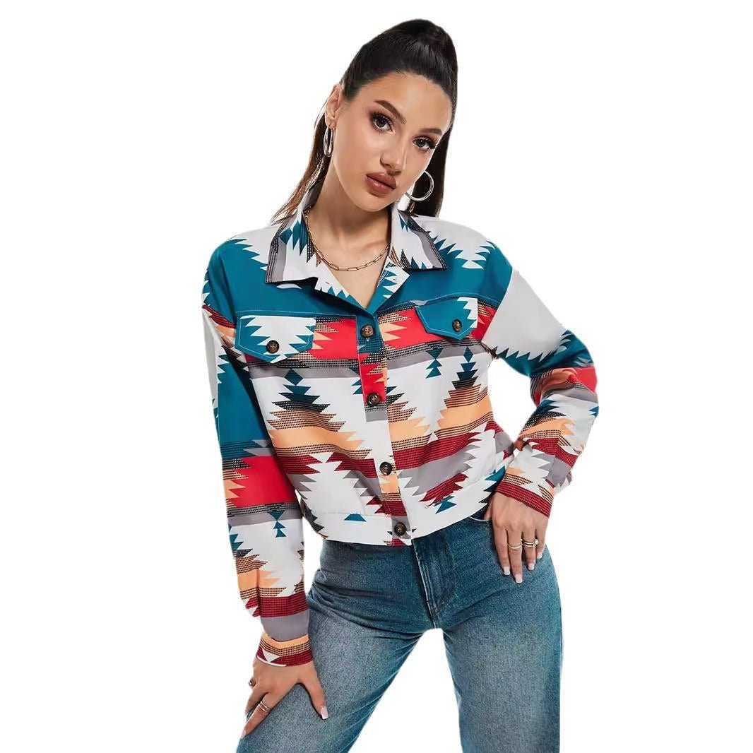 Women’s Color Block Printed Crop Top - MRC STOREJacketsMy StoreWomen’s Color Block Printed Crop Top My Store MRC STORECJYD247204403CXSapphire BlueL