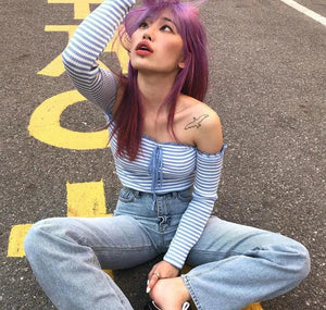 Women's Fashion Striped One - Shoulder T-shirt - MRC STORETopMRC STOREWomen's Fashion Striped One - Shoulder T-shirt - MRC STOREMRC STORECJNSSYWY01191-Blue-LBlueL