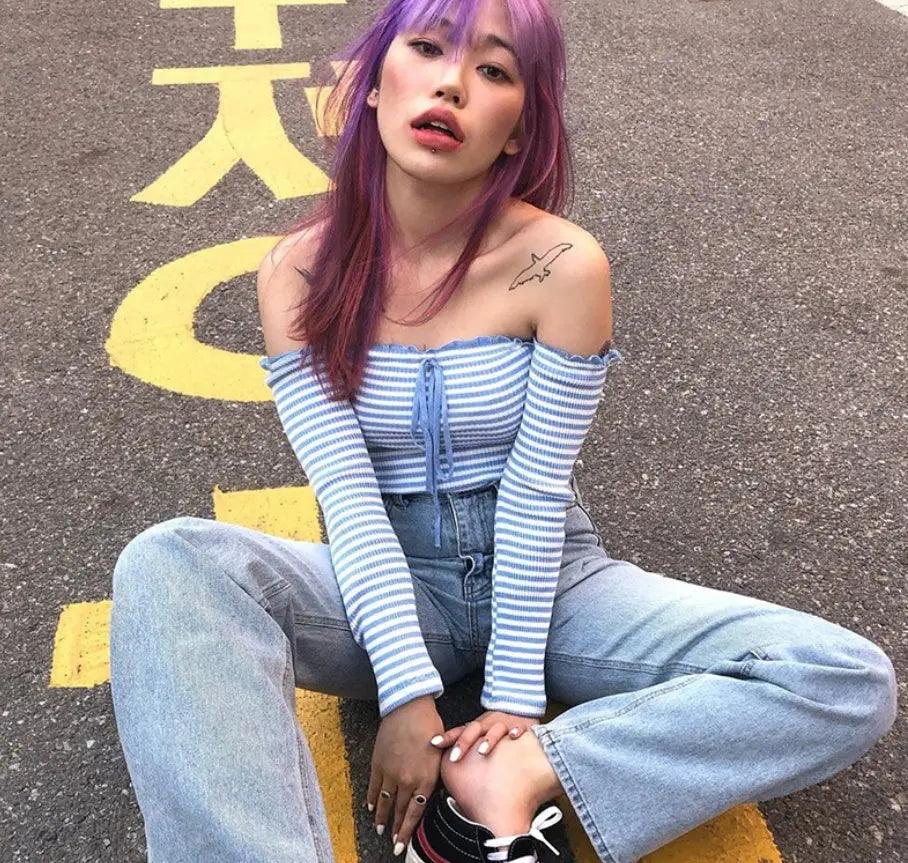 Women's Fashion Striped One - Shoulder T-shirt - MRC STORETopMRC STOREWomen's Fashion Striped One - Shoulder T-shirt - MRC STOREMRC STORECJNSSYWY01191-Blue-LBlueL