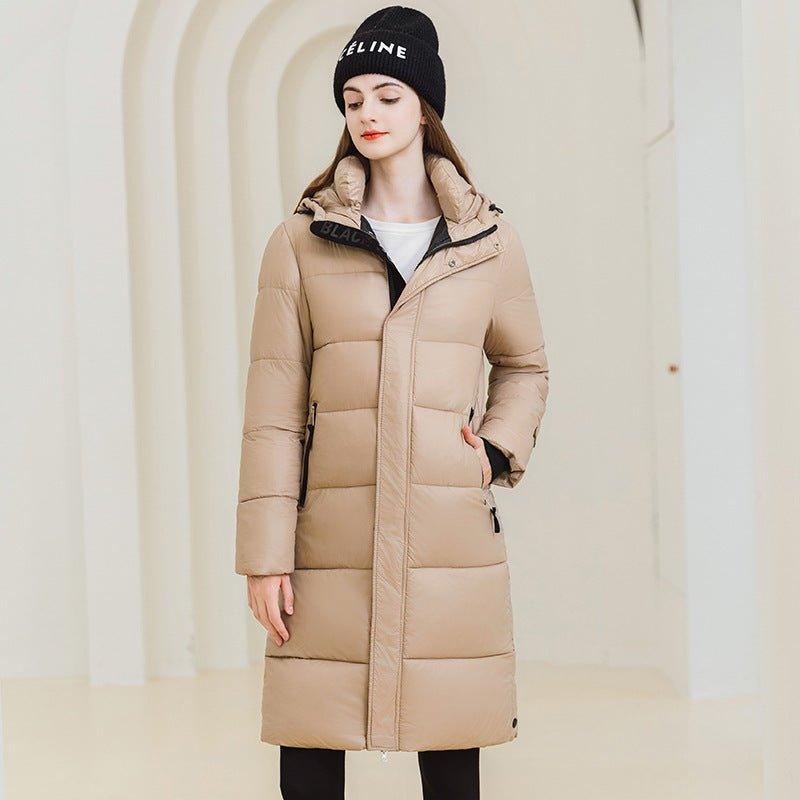 Women’s Long Hooded Winter Coat – Warm Cotton Jacket with Pockets for Cold Weather - MRC STORE