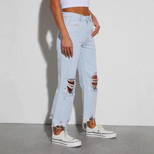 Women’s Mid Waist Ripped Cropped Jeans – Loose Fit Casual Denim Pants - MRC STORE