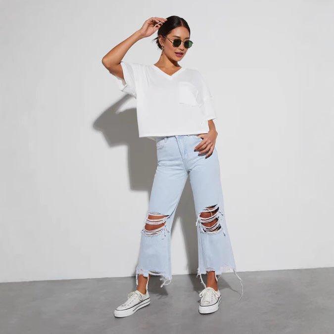 Women’s Mid Waist Ripped Cropped Jeans – Loose Fit Casual Denim Pants - MRC STOREjeansMy StoreWomen’s Mid Waist Ripped Cropped Jeans – Loose Fit Casual Denim Pants - MRC STOREMRC STORECJNZ226077103CXLight BlueL
