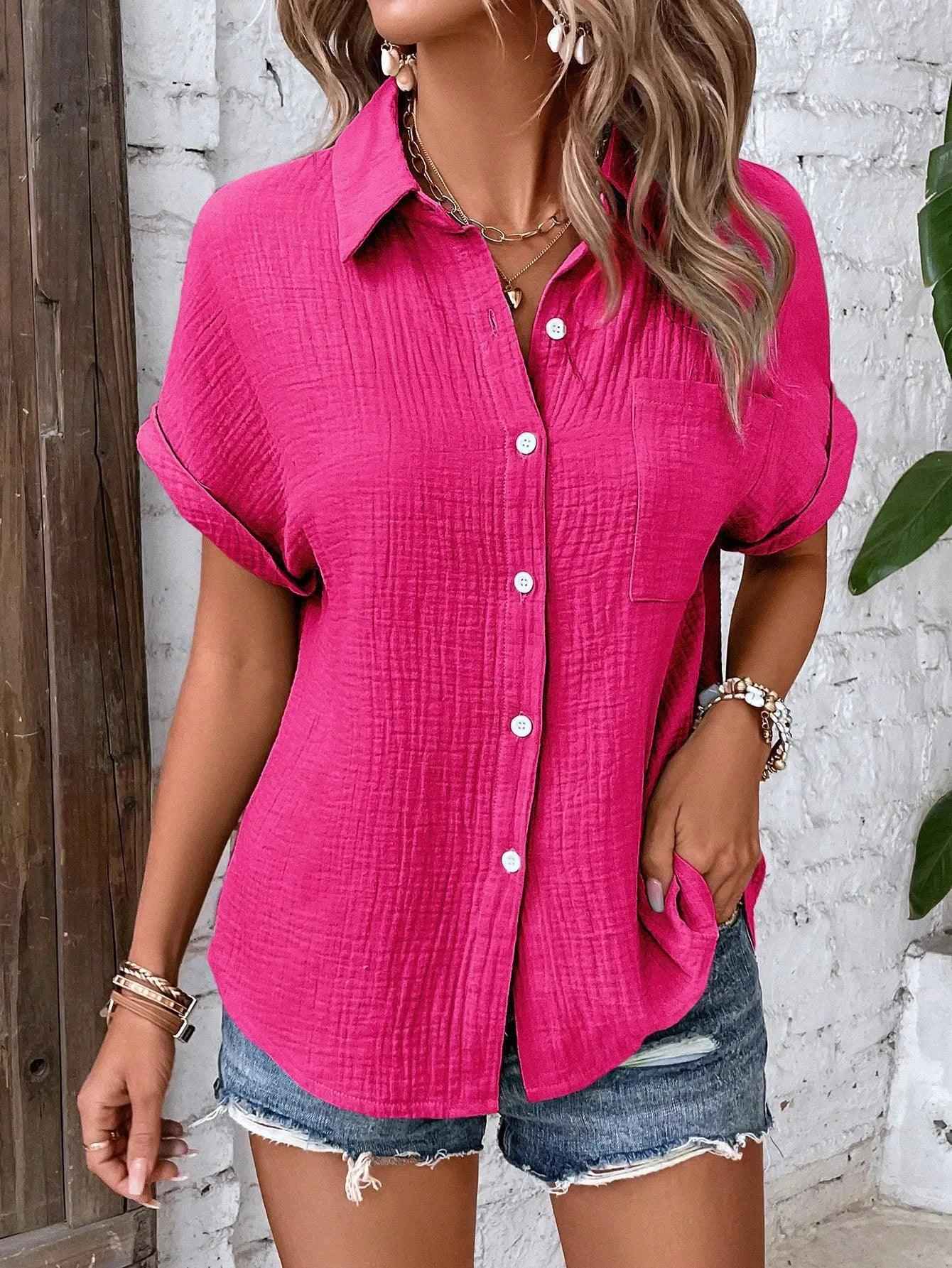Women's Sleeve Button Shirt - MRC STOREshirtMy StoreWomen's Sleeve Button ShirtMRC STORECJYD208920113MNRose RedL