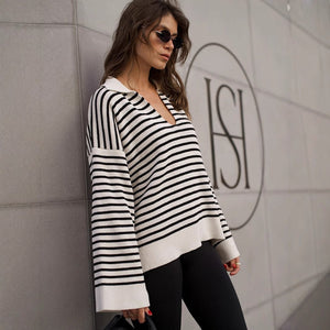 Women’s Striped Long Sleeve Sweater - MRC STORESweaters & HoodiesMy StoreWomen’s Striped Long Sleeve Sweater My Store MRC STORECJMY249044503CXBlackL