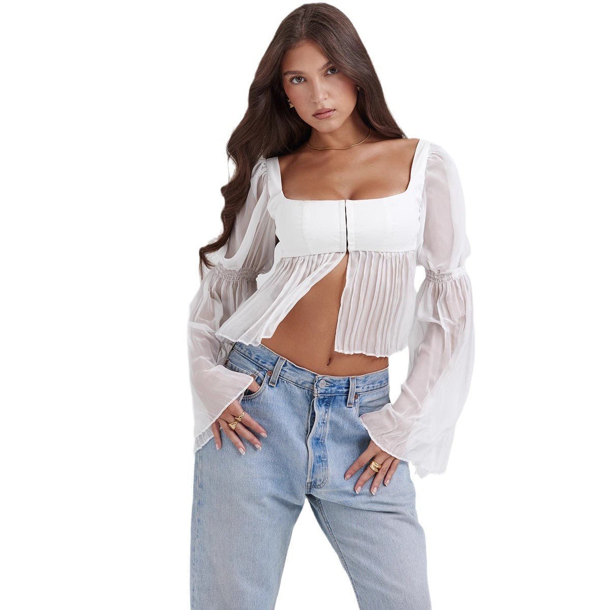 Women’s Sweet Sheer Long Sleeve Top - Square Collar Chiffon Cardigan - MRC STORELong SleeveMy StoreWomen’s Sweet Sheer Long Sleeve Top - Square Collar Chiffon CardiganMRC STORECJQB229172703CXWhiteL