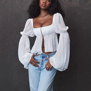 Women’s Sweet Sheer Long Sleeve Top - Square Collar Chiffon Cardigan - MRC STORELong SleeveMy StoreWomen’s Sweet Sheer Long Sleeve Top - Square Collar Chiffon CardiganMRC STORECJQB229172703CXWhiteL