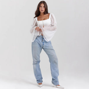 Women’s Sweet Sheer Long Sleeve Top - Square Collar Chiffon Cardigan - MRC STORELong SleeveMy StoreWomen’s Sweet Sheer Long Sleeve Top - Square Collar Chiffon CardiganMRC STORECJQB229172703CXWhiteL