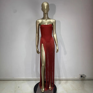 Women’s Tube Top Tassel Dress - MRC STOREDressMy StoreMannequin wearing a red dress with fringe details against a plain backgroundMRC STORECJLY249066908HSRedL